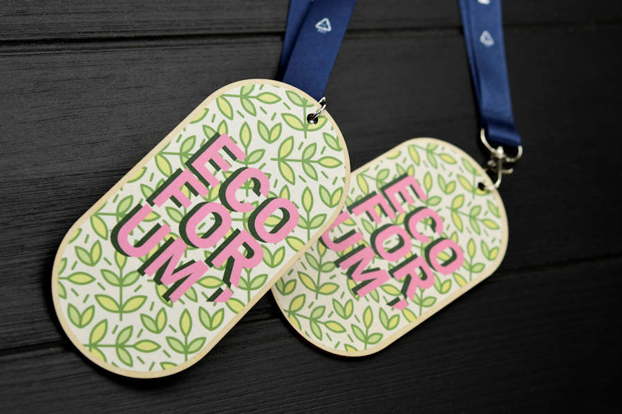 Conference tags made from plywood
