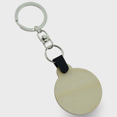Wooden keychain with keyring+chain, natural birch