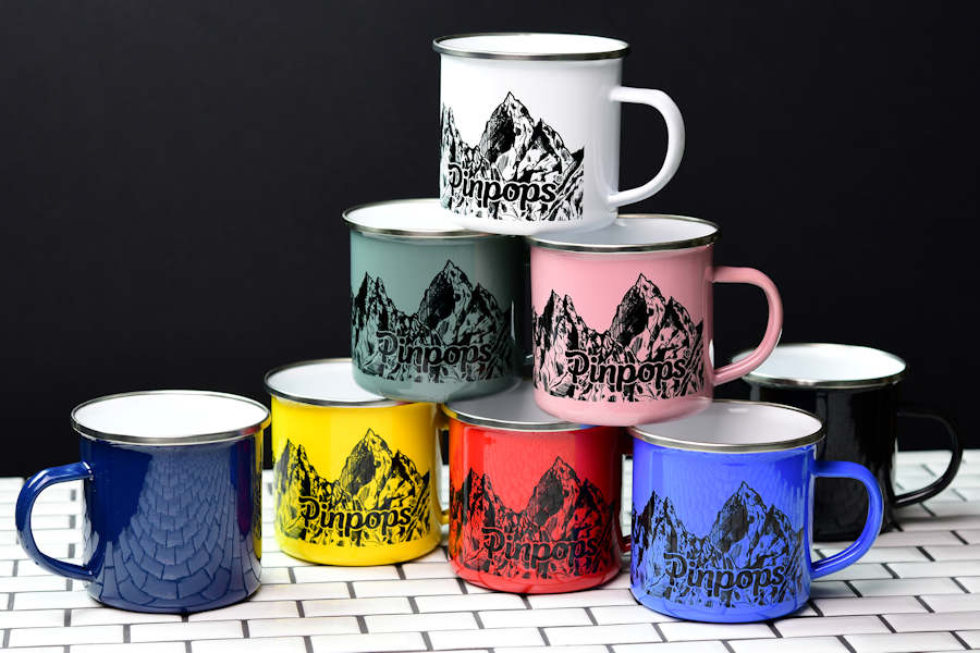 Black custom printing on enamel mugs
