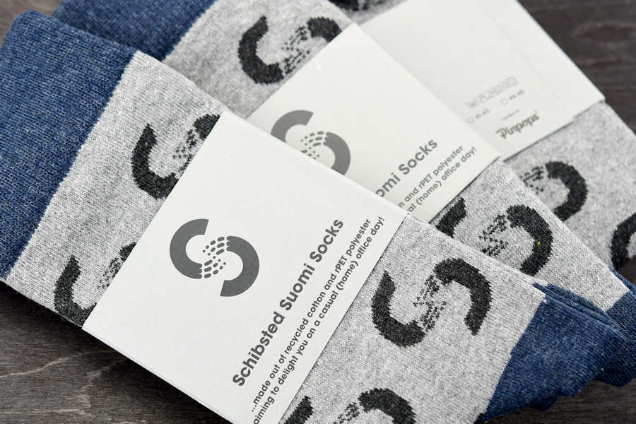 Upcycled fully customized woven logo socks