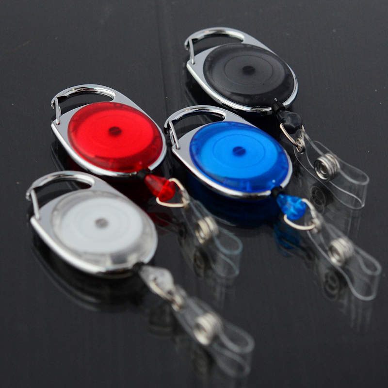 Blue translucent Carabiner badge reel with vinyl strap