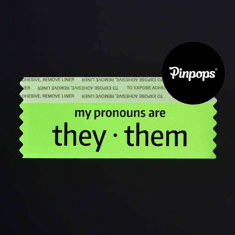 Hot Green THEY/THEM Stackable Badge Ribbons for Conference Badges