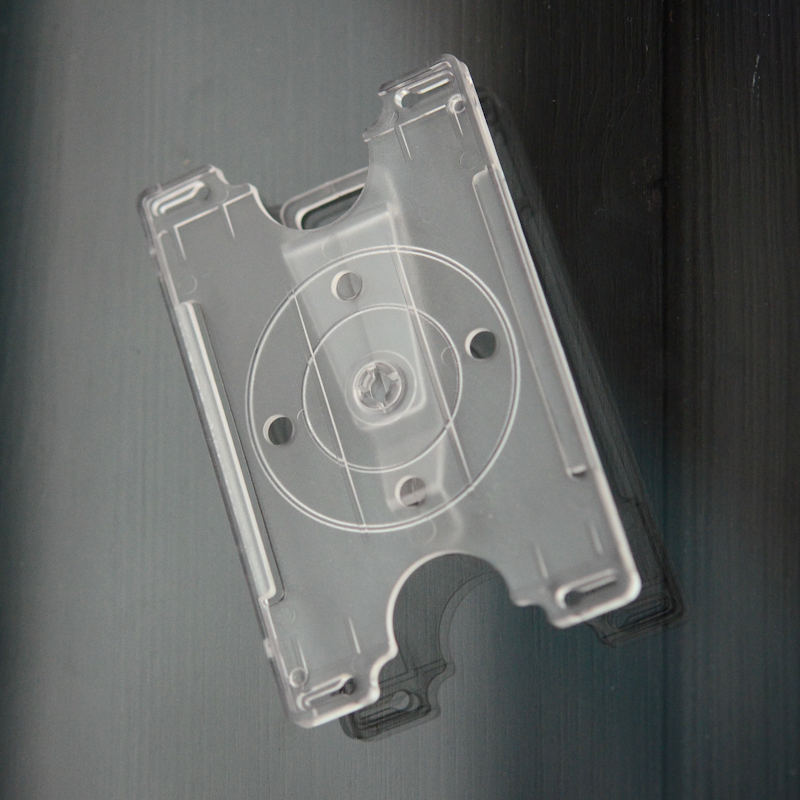 Translucent Swiveling ID-card holder with large plastic clip on back
