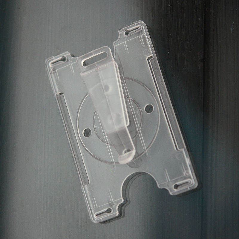 Translucent Swiveling ID-card holder with large plastic clip on back