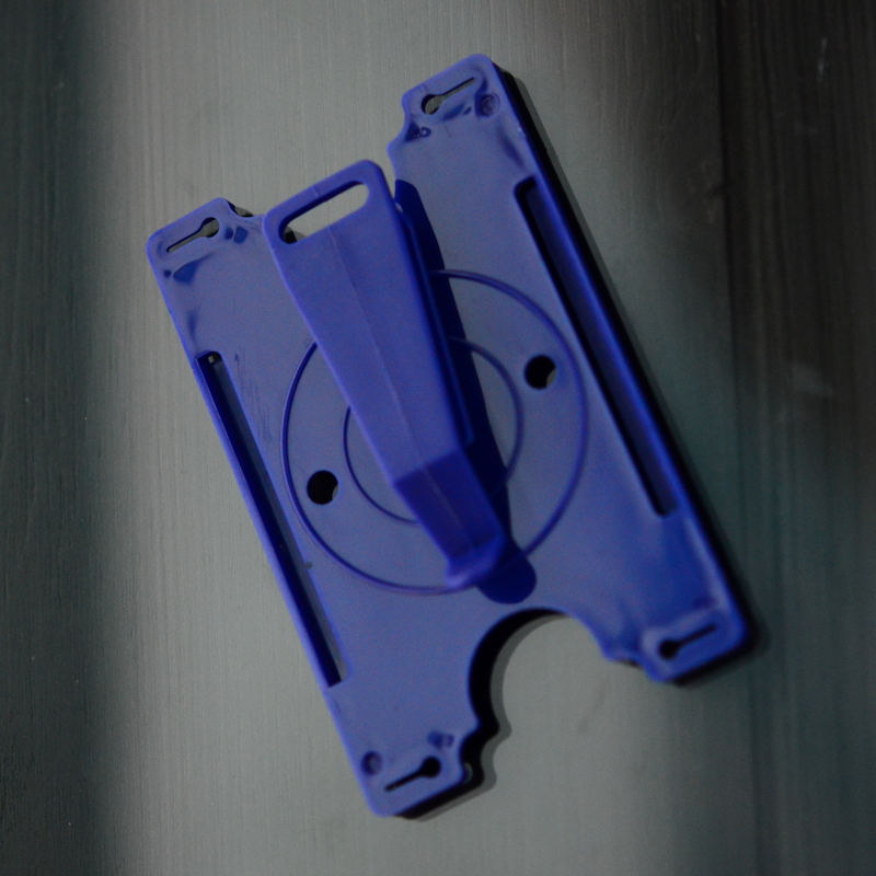 Blue Swiveling ID-card holder with large plastic clip on back