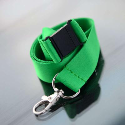 Green 20mm flat polyester satin lanyard with safety buckle and trigger snap swivel hook