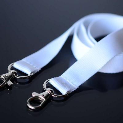 White Lanyard 20mm with two trigger clip attachments, no safety buckle, soft material