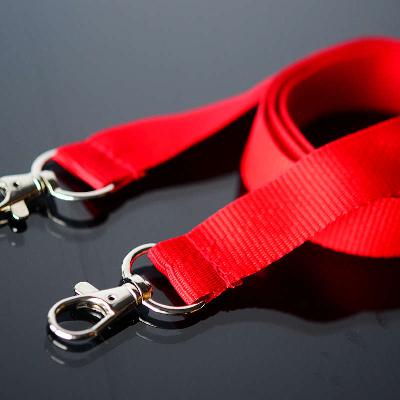 Red Lanyard 20mm with two trigger clip attachments, no safety buckle, soft material