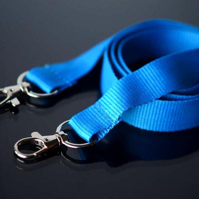 Blue Lanyard 20mm with two trigger clip attachments, no safety buckle, soft material