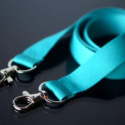 Turquoise Lanyard 20mm with two trigger clip attachments, no safety buckle, soft material