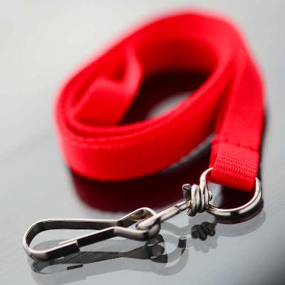 Red Easy Economy 10mm flat lanyard with swivel J-hook, comes without a safety break