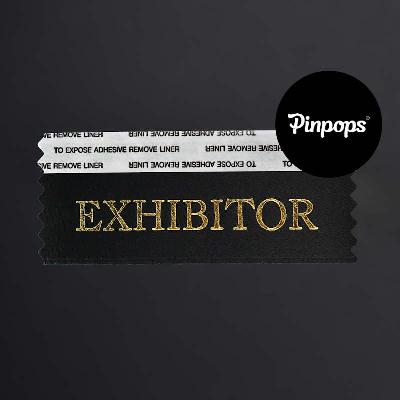 Black EXHIBITOR Stackable Badge Ribbons for Conference Badges