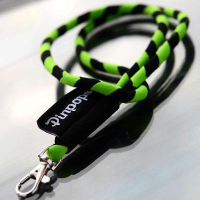 Black/Lime Extremely soft foam filled striped tubular lanyard with woven Pinpops label at the end