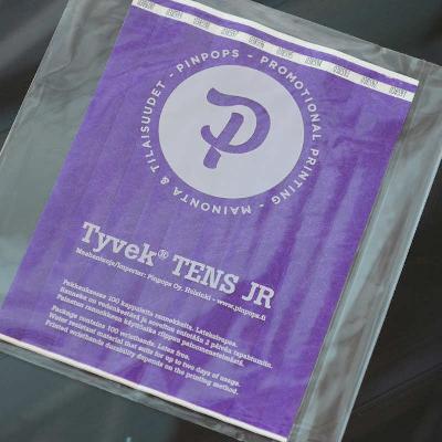 Purple Tyvek Tens wristband with a permanent closure. Prenumbered in sequential order.